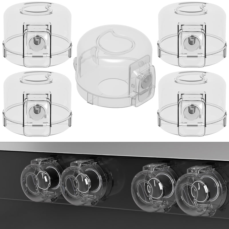 [Australia] - Stove Knob Safety Covers for Child Baby Proofing Kitchen Oven Knob Locks Universal Gas Burners Childproofing (5-Pack) White - Transparent 