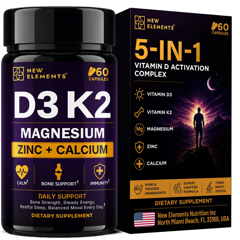 Vitamin D3 K2 Magnesium with Zinc & Calcium | Magnesium Glycinate 1500mg | D3 10,000 IU | K2 200mcg | Calcium 50mg | Zinc 50mg | Bone, Muscle & Immune Support for Women & Men - Vegan - Non-GMO
