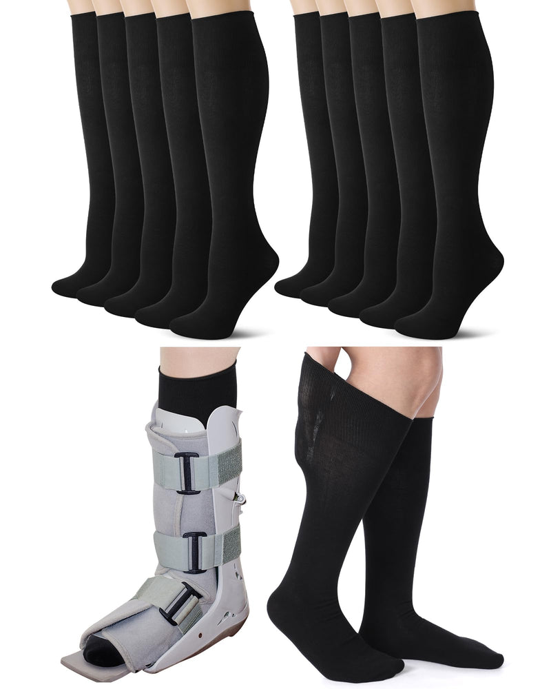 Shihanee 5 Pairs Seamless Walking Boot Socks Over The Calf Loose Fit AFO Tube Socks Liner for Cam Walker Orthopedic Boot Cast Black
