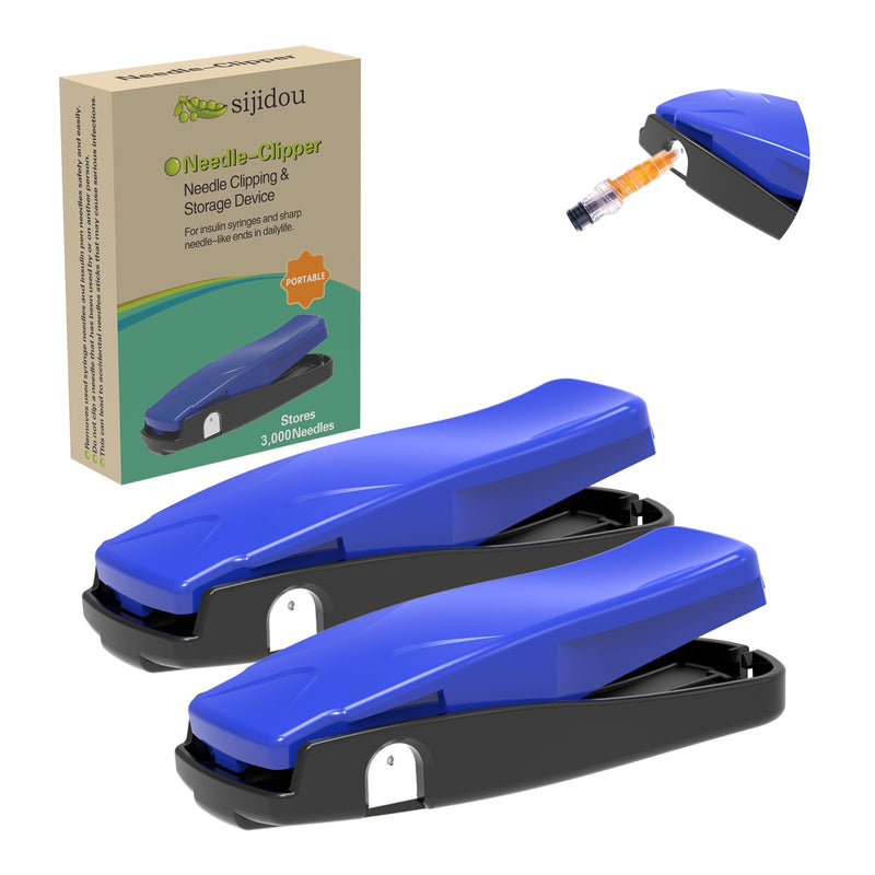 [Australia] - Needle Clipper for Insulin Syringe, Portable Sharps Container for Disposal Sharps, Compatible with 28-32Ga Syringe Needle, Fit Home and Travel (2, Blue) 