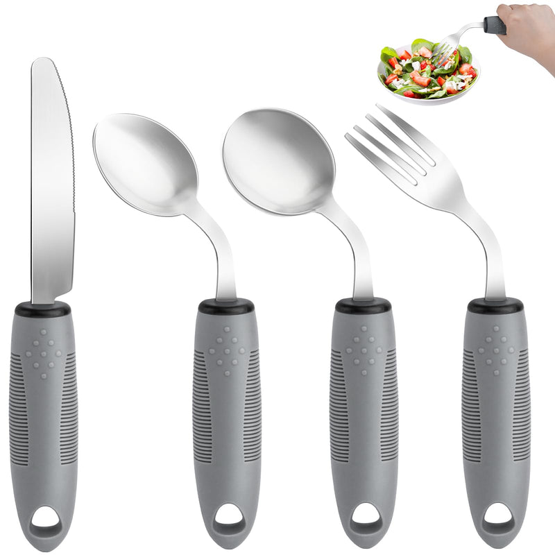 [Australia] - Weighted Adaptive Utensils, 4Pcs Weighted Utensils for Hand Tremors, 45°Angled Parkinsons Utensils for Elderly, 3.5oz Weighted Built Up Utensils for Adults, Disabled, Parkinson, Right-Handed 