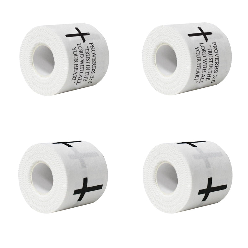 4 Pcs 2inx23ft Christian Cross Athletic Tape with Jesus Bible Verse Injury Support Pre Wrap Cotton Tape for Soccer Football Baseball Self-Adhesive Sports Tape for Wrist Arm Knee Ankle
