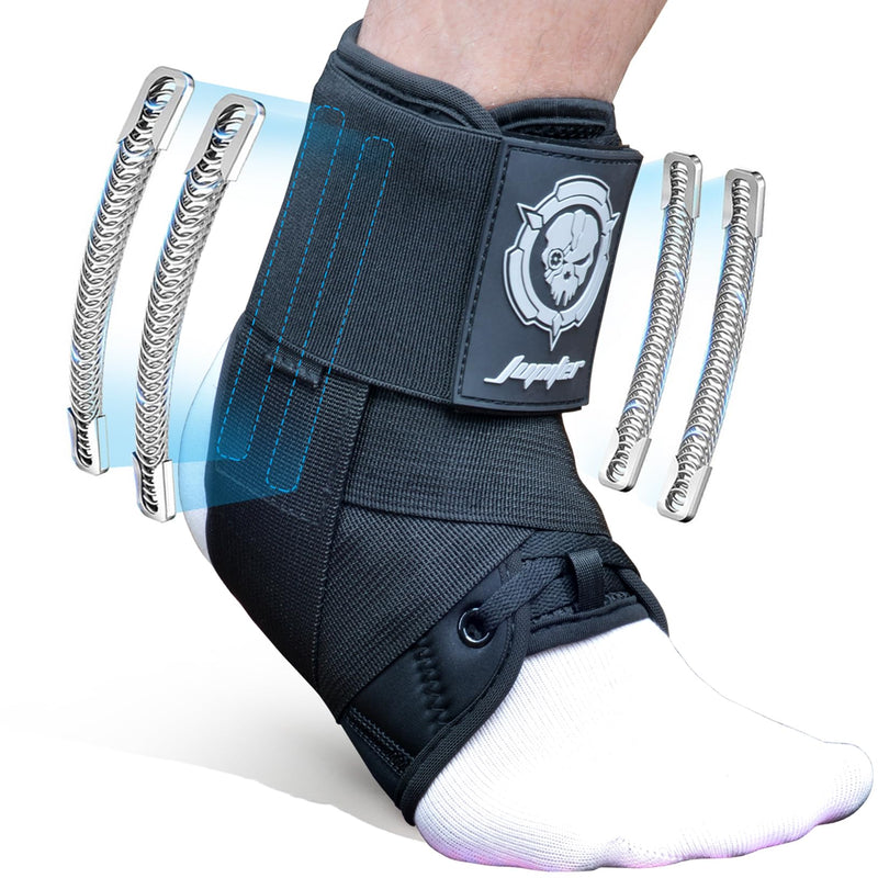 Jupiter Ankle Brace for Sprained Ankles for Women & Men, Made of Neoprene with Dual Springs, for Injury Recover, Running, Basketball and Cycling(Black L 14‘’-16‘’) Large black