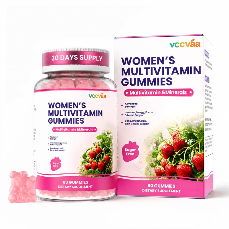 Sugar Free Multivitamin Gummies for Women 14+ with Iron, Inositol, Folate, Vitamins A C D3 E B12 K2, Herbal & Mineral Blend, Daily Vegan Gummy for Hair, Skin, Energy, Immune Support – 60 Count