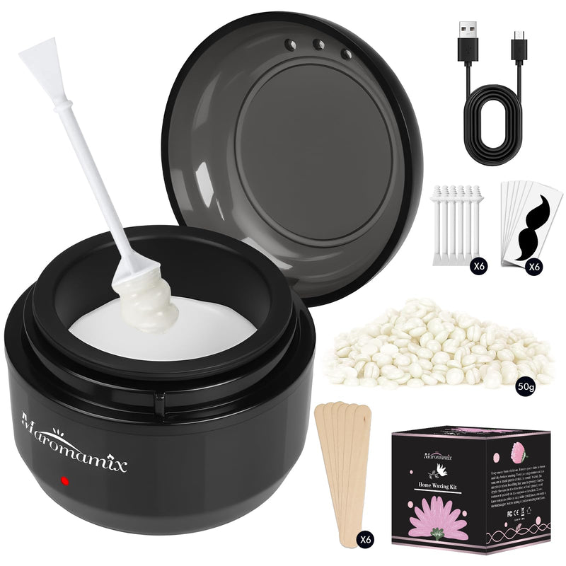 [Australia] - Nose Waxing Kit for Women & Men - Mini Portable Wax Warmer for Nose/Ear/Eyebrow/Beard/Lip Fuzz Hair Removal with 50g Hard Wax Beans, 10 Applicators & 5 Nose Hair Sticks &1 Silicone Pot - 5V USB Kit-Circular 