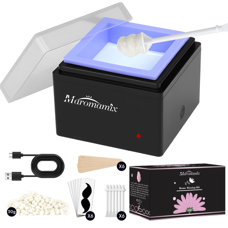 [Australia] - Nose Waxing Kit | Portable USB-Powered Wax Warmer for Nose/Ear/Eyebrow/Beard/Lip Hair Removal | Includes 50g Hard Wax Beans, 6 Applicators & 6 Nose Hair Sticks & Silicone Pot | Travel-Friendly Design Kit-Square 