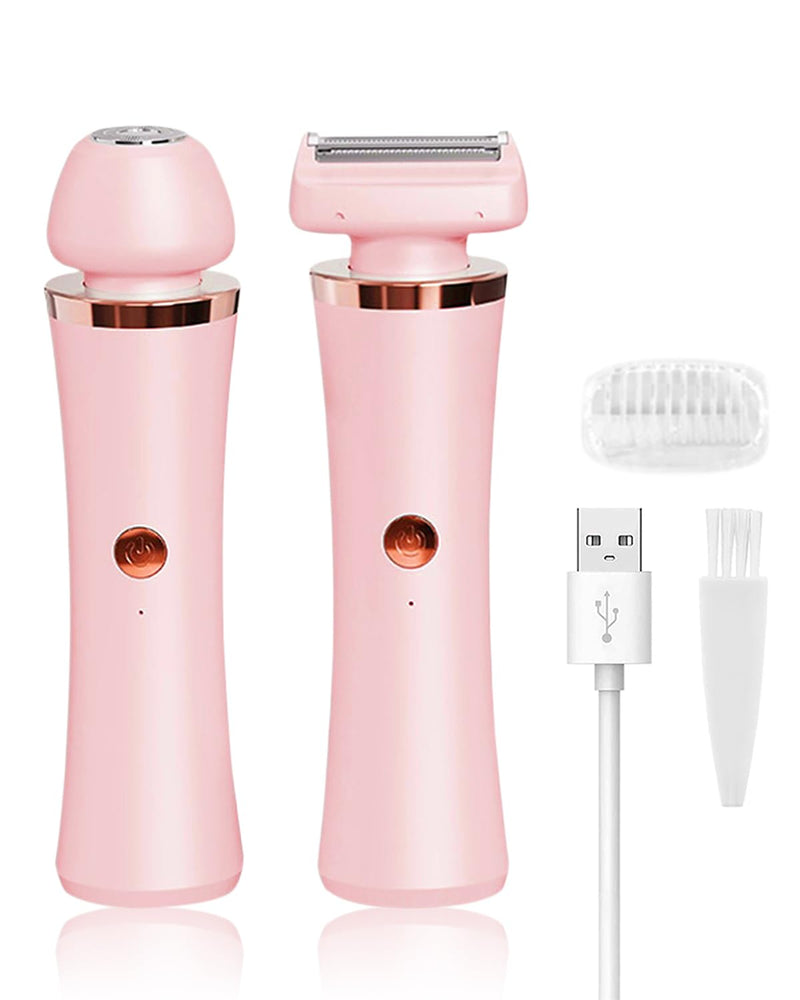 [Australia] - Facial Hair Remover for Women - 2-in-1 Electric Painless Face Hair Removal Shaver Device - Waterproof Face Trimmer & Body Epilator - Rechargeable Razor with 2 Heads for Lips Arms Legs Bikini Body Pink 