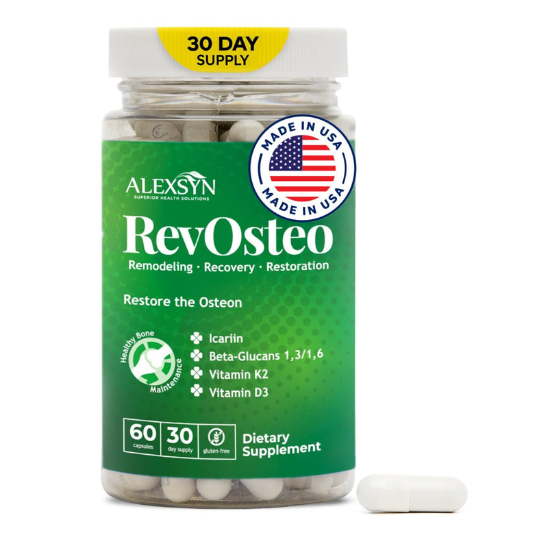 RevOsteo Bone & Metabolic Support – Advanced Bone Nutrition with Icariins, Vitamin K2, D3, Boron & Beta-Glucans – Vegan, Gluten-Free, Made in USA – 60 Capsules, 30-Day Supply