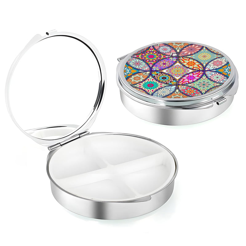 Weekly Pill Case, Medicine Planner, Vitamin Organizer Box, Portable Daily Pill Box with Compartments,Pocket Purse Metal Medicine Organizer Unique Gifts,Mandala Mandala