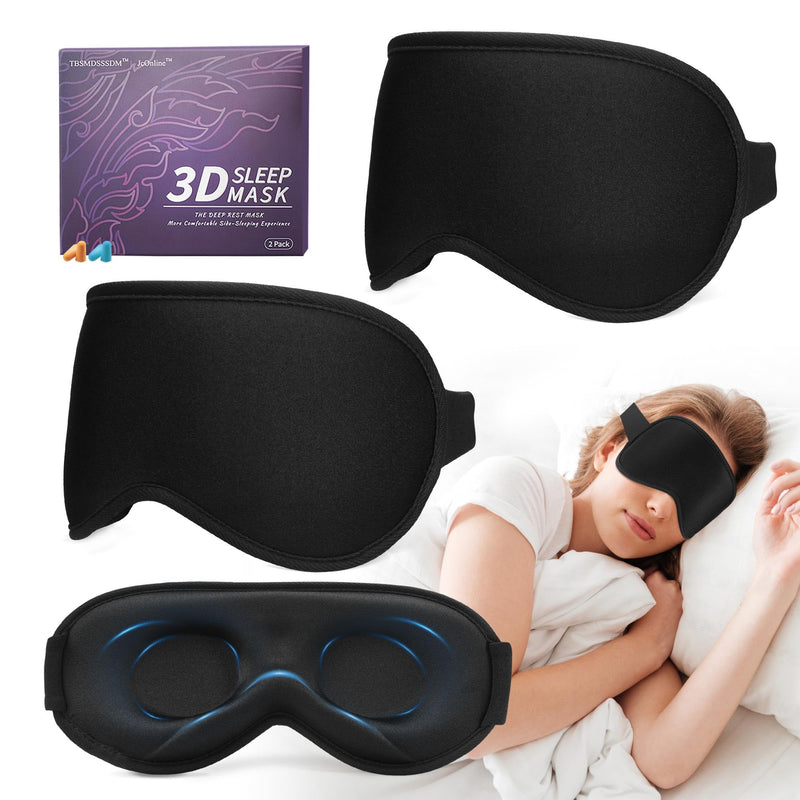 [Australia] - 3D Sleep Mask for Men Women 2 Pack, Blackout Eye Mask for Sleeping Eye Mask for Side Sleeper, Memory Foam Adjustable&Washable, Airplane Travel Essentials Couples Yoga Meditation Office Black & Black 1 Count (Pack of 2) 