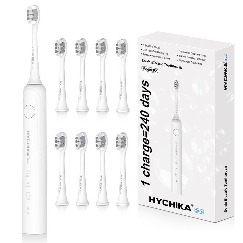240 Days Battery Life Rechargeable Electric Toothbrush for Adults,with 2500mAH Large Capacity, 8 Pack Replacement Brushheads,3 Classic Modes,2 Min Smart Timer Battery Toothbrush,White White