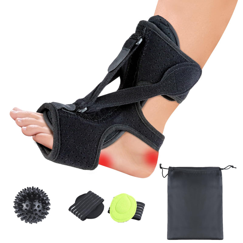 [Australia] - Plantar Fasciitis Night Splint with Massage Ball & Arch Pads, Foot Brace Support for Achilles Tendonitis, Foot Drop & Heel Spur – Adjustable Night Splint for Women & Men, Black 