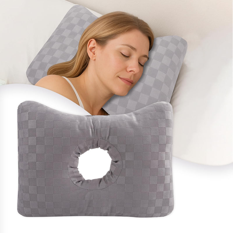 [Australia] - Ear Piercing Pillow for Side Sleepers with an Ear Hole, Polyester CNH Pillow, Comfortable Ear Pillow for Ear Pain, Piercing, Pain Relief Sleeping, Pressure Sore, Ear Guard Pillow (Grey) 