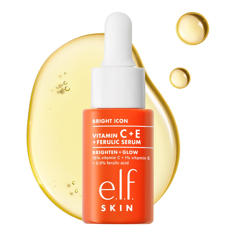 e.l.f. SKIN Bright Icon Vitamin C + E + Ferulic Face Serum Mini, Brightening & Soothing with 15% Vitamin C, Vegan & Cruelty-Free 0.5 Fl Oz (Pack of 1)