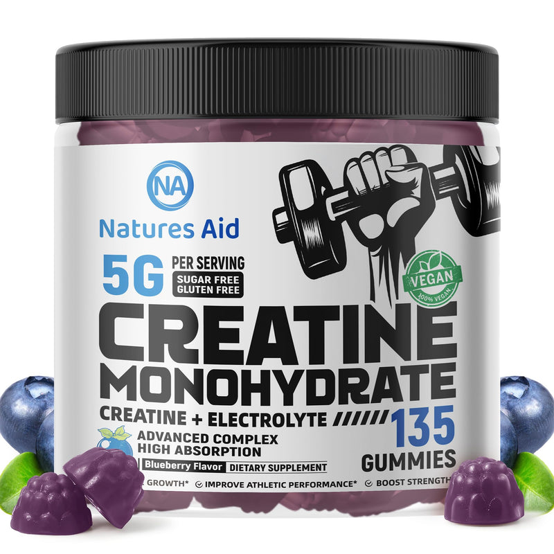 [Australia] - Creatine Monohydrate Gummies (5g) ‚Äì Pre-Workout Energy & Muscle Growth Support for Men & Women | Blueberry Electrolyte Gummies (135 Count) 135 Count (Pack of 1) 