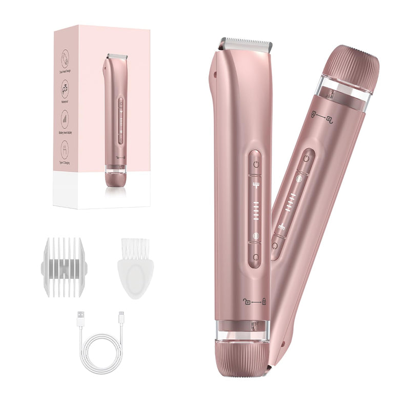 [Australia] - 2 in 1 Women Electric Shaver Dual Head Bikini Trimmer for Women IPX7 Waterproof Wet & Dry Use Body Hair Trimmer Replaceable Hair Remover for Bikini Underarm Leg Arm Body Face, Pink 
