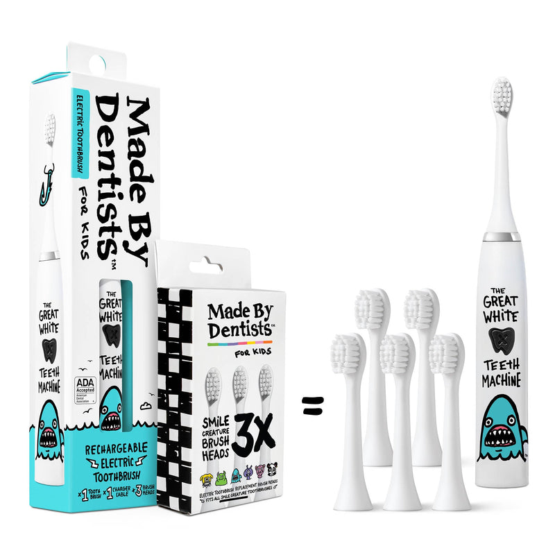 [Australia] - Kids Electric Toothbrush - Rechargeable Vibrating Toothbrush with Timer, Includes 6 Replacement Heads, Gently Cleans Little Teeth, for Girls and Boys, Kids & Toddlers Age 2+, Shark 
