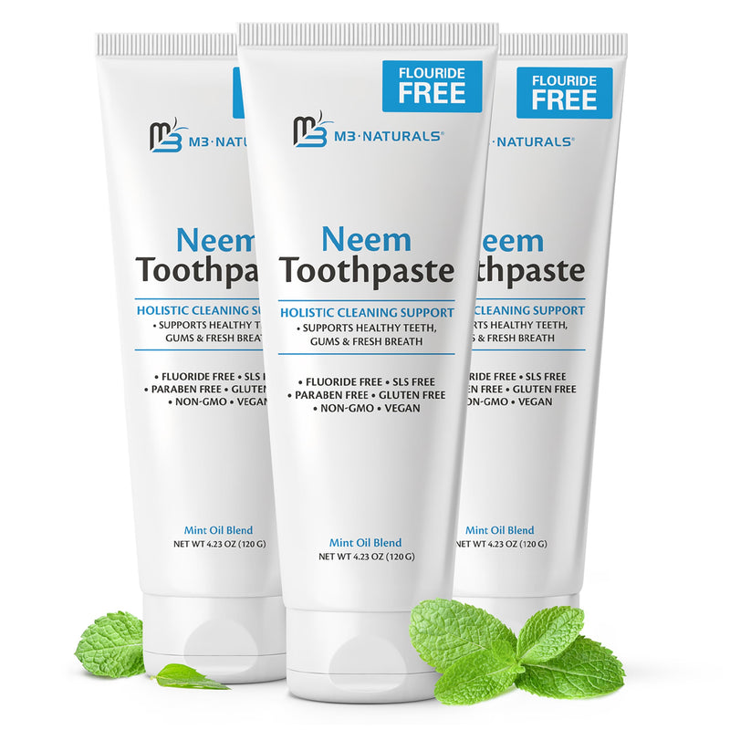 [Australia] - Fluoride-Free Neem Toothpaste with Mint for Adults & Kids with Sensitivity | Vegan, Gluten & SLS Free Herbal Formula for Sensitive Teeth, Healthy Gums and Fresh Breath, 4.23 oz (120g) Pack of 3 by M3 Neem 3 Pack 4.23 Ounce (Pack of 3) 