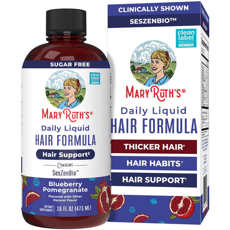 MARYRUTH'S Daily Liquid Hair Formula, Thicker, Stronger Hair in Women, 16oz | 500 mg SesZenBio™, 2,500 mcg Biotin, Vitamin C, Thicker, Stronger Hair, Hair, Skin, & Nail Health