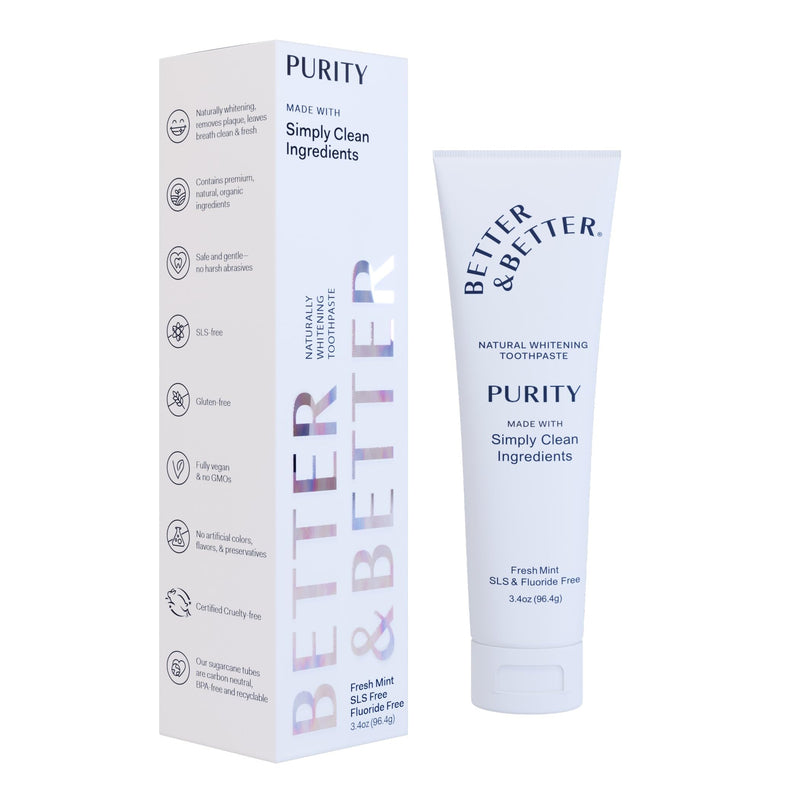 [Australia] - Better & Better Purity Toothpaste | Natural Whitening Toothpaste Without Additives | Organic, Vegan, Fluoride & SLS Free | Coconut-Based Formula w/Fresh Mint Flavor | 3.4oz, 1 Pack 