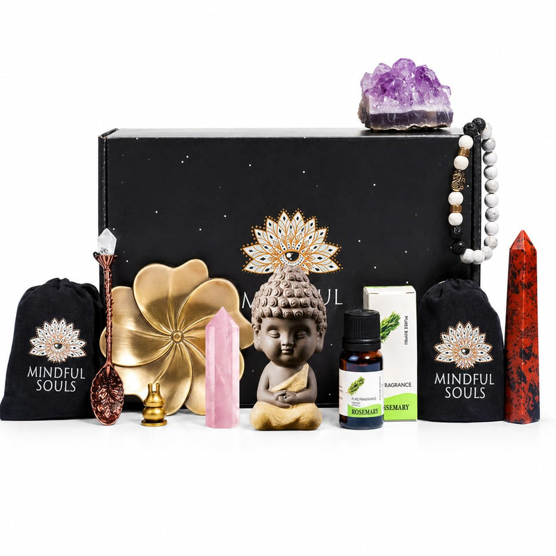 Spiritual Healing Gift Set – Meditation & Mindfulness Box with Buddha Figurine, Healing Crystals, Mala Beads, Essential Oil & Gemstone Jewelry – Holistic Self-Care & Inner Peace Kit
