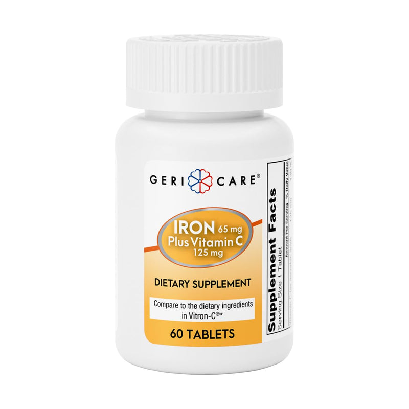GeriCare Iron 65mg Plus Vitamin C 125mg Tablets – High-Absorption Iron for Anemia Support, Red Blood Cell Production, Fatigue Reduction, and Immune Health – 60 Count 60 Count (Pack of 1)
