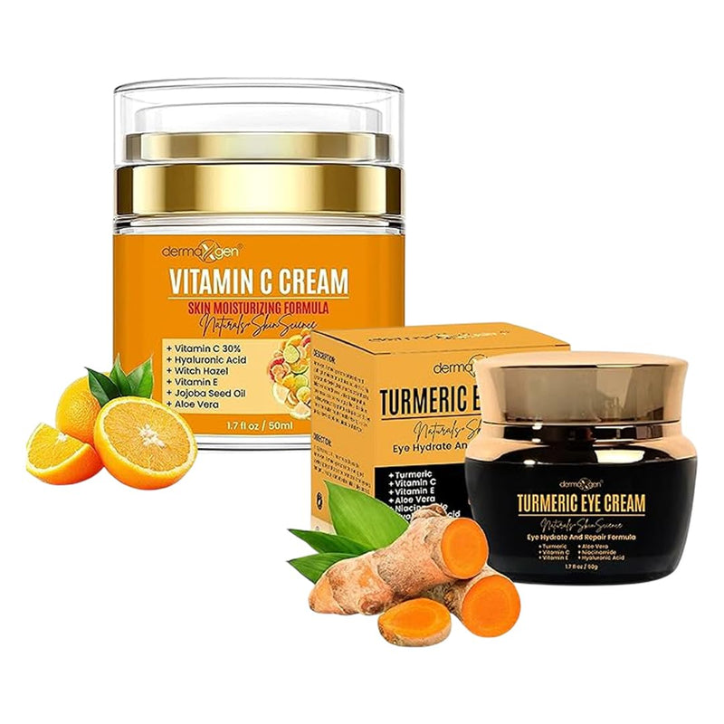 Vitamin C Moisturizing Cream & Turmeric Eye Cream Set – Hydrating Skincare Duo for All Skin Types, Targeting Dullness, Puffiness & Fine Lines.