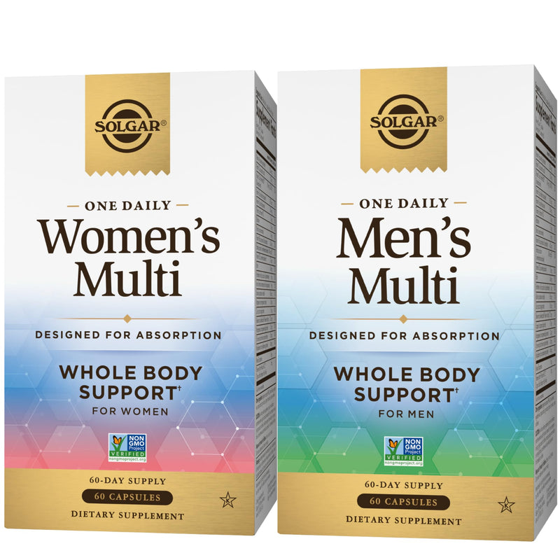 SOLGAR One a Day Women & Mens Bundle:Daily Women's Multi Whole Body Support, 60 Servings + Daily Men's Multivitamin Whole Body Support Supplement, 60 Servings