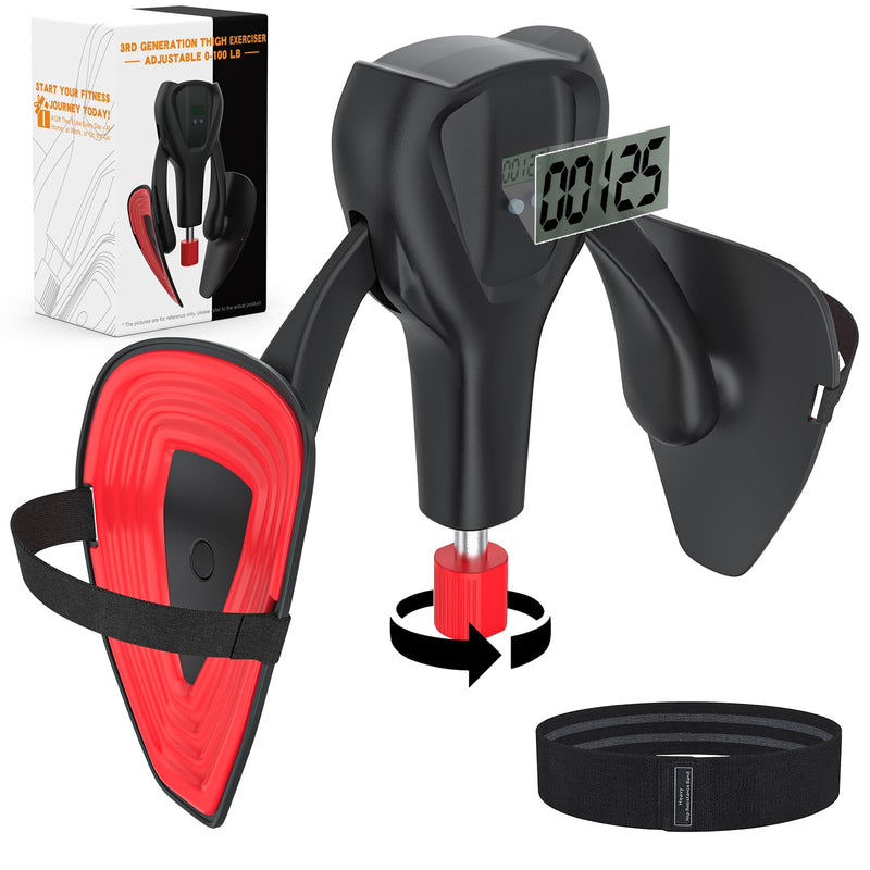 [Australia] - 3rd Gen Thigh-Master 0-100 lbs Adjustable Resistance Inner Thigh Exerciser Trainer Counter with Leg Straps Band Pelvic Floor Kegel Hip Exercise Workout Equipment Pilates Women Men Black 