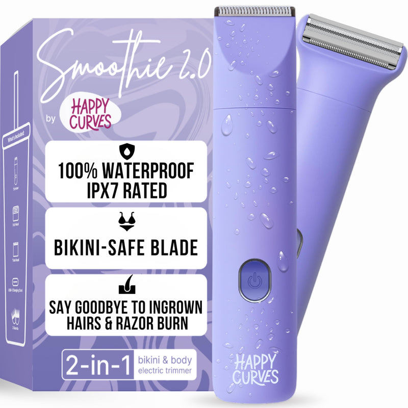 HAPPY CURVES Smoothie 2.0 Bikini Trimmer - Electric Razor for Women, Waterproof Hair Groomer with Adjustable Guards, Personal Shaver for Pubic Hair, Ladies Intimate Shaver and Body Trimmer (Berry) Berry
