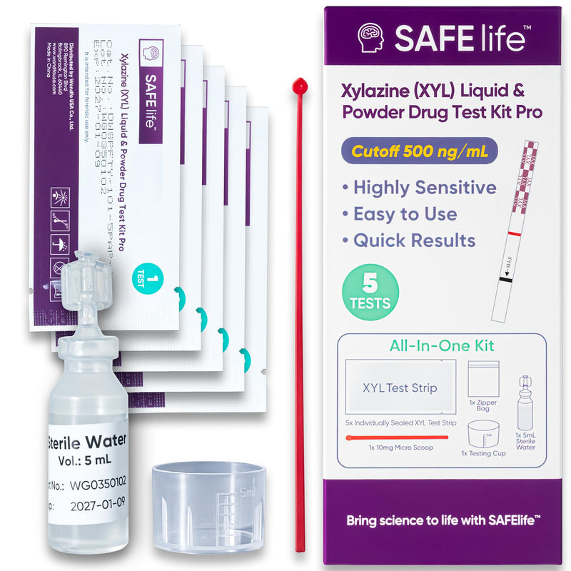 Safe Life Xylazine Test Strips, Test Liquids and Powders for Presence of Xylazine [5 Pack]