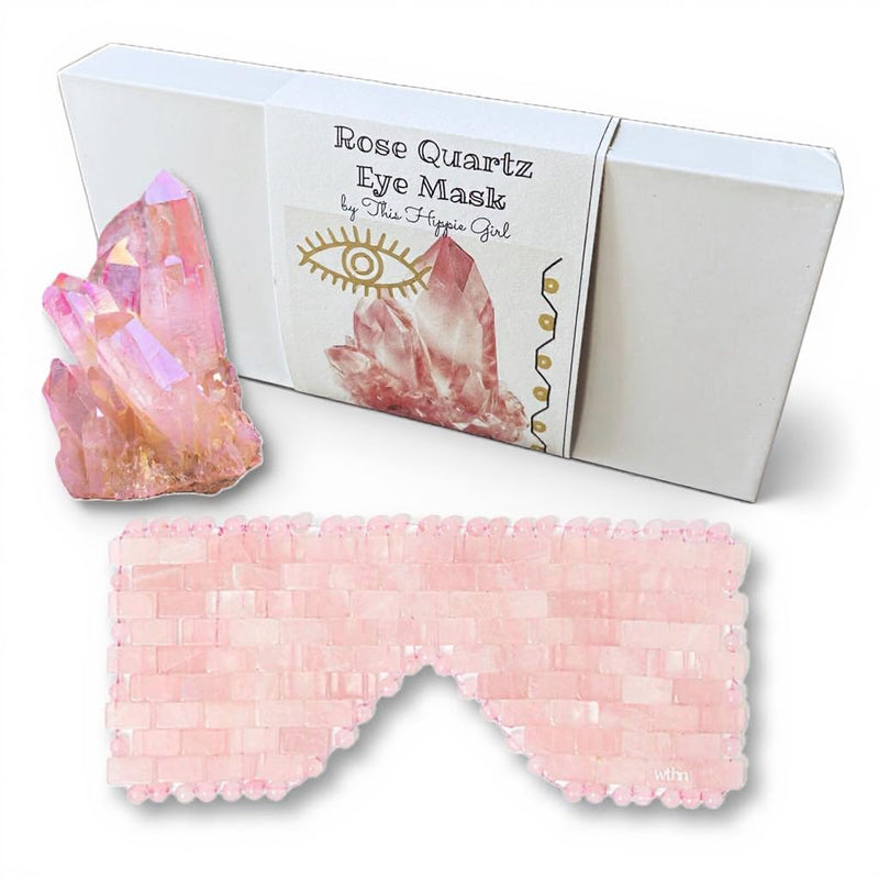 [Australia] - Rose Quartz Eye Mask by This Hippie Girl, Handcrafted Crystal Cut, Depuff for Puffy Eyes, Relieve Stress, The Cold-to-The-Touch Rose Quartz is Weighted for Comfort, Eye Mask for Facial 