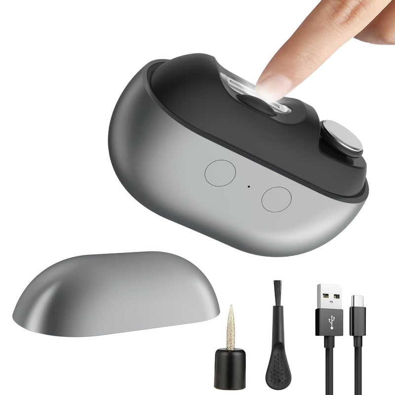 [Australia] - Electric Nail Clipper with Polishing, RIMOL 3-in-1 Automatic Nail Trimmer with LED Light & Nail Scraps Storage, Painless Grooming for Adults, Seniors, Women, Men and Kids (Matte Gray & Black) 