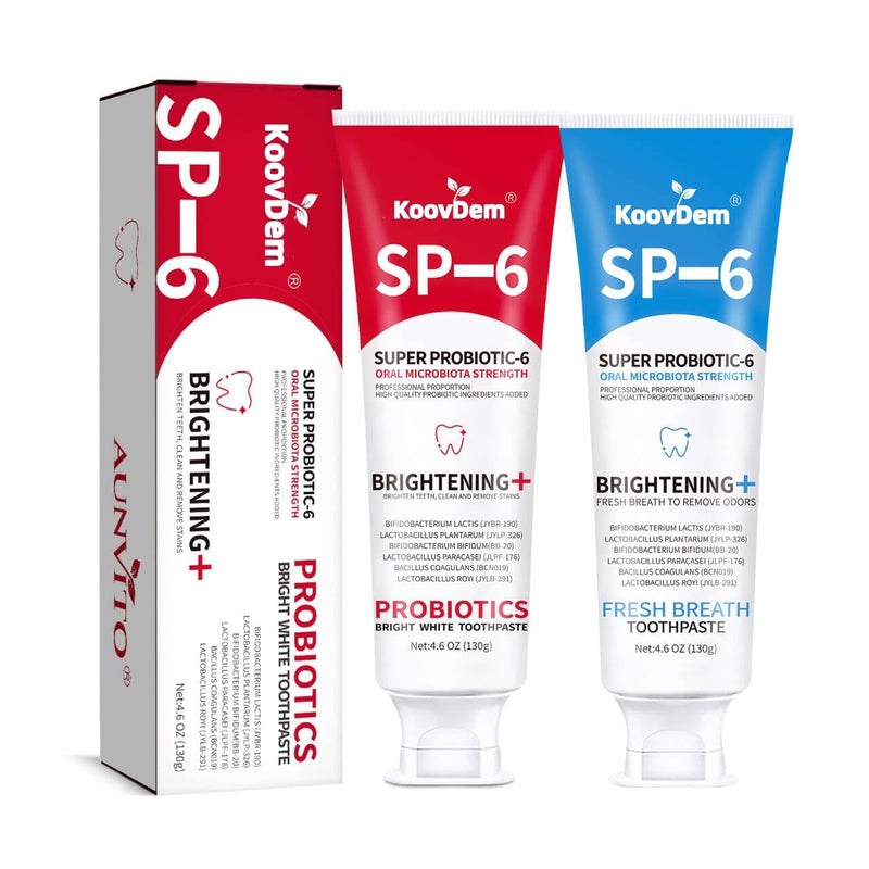 [Australia] - 2025 New Sp-6 Probiotics Whitening Toothpaste-Fluoride-Free, Enhanced Formula with 6 Probiotics for Gum Care & Fresh Breath, Fresh Mint Flavor(2PC)（Blue+Red） 2pc-mix 