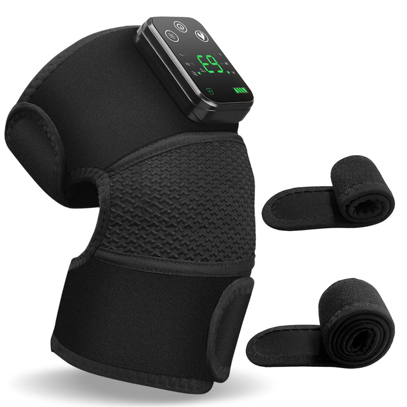 Cordless Knee Massager with Heat and Vibration for Pain Relief - Electric Heated Knee Brace Wrap with 3 Heat Levels & 3 Massage Modes, Portable Arthritis Joint Therapy for Men & Women (Black, Single) 1PC