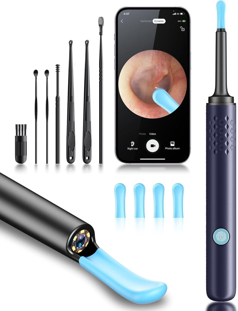 [Australia] - Ear Wax Removal Tool Camera - Ear Cleaner with Camera,1080P Otoscope, Ear Cleaning Tool with 4 Ear Spoon, Ear Camera for iPhone & Android Phones - Blue 