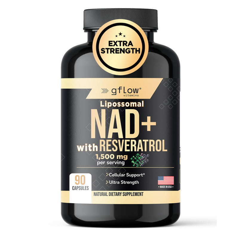 gflow vitamins NAD+ Supplement (Nicotinamide Adenine Dinucleotide) with Resveratrol as 98% Pure Trans-resveratrol | Antioxidant Anti-Aging Supplement Made in the USA