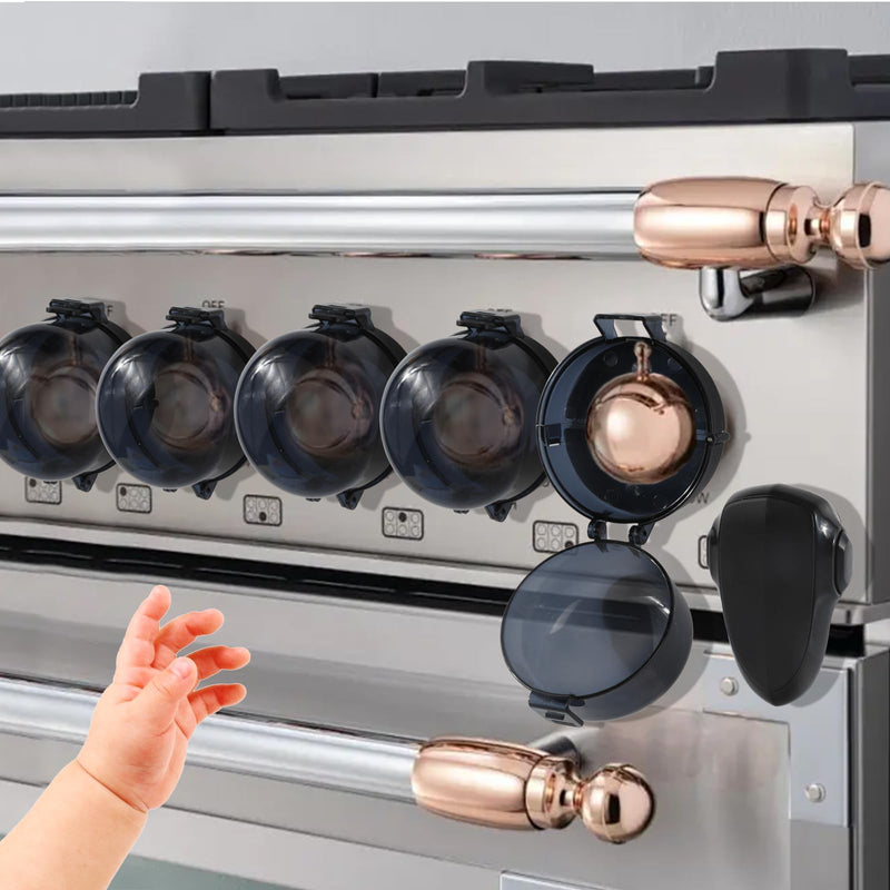 [Australia] - 5 + 1 Packs Stove Knob Safety Covers for Child, Childproof Oven Door Lock, Baby Proofing Kitchen Gas Range Oven Knobs Locks, Black 