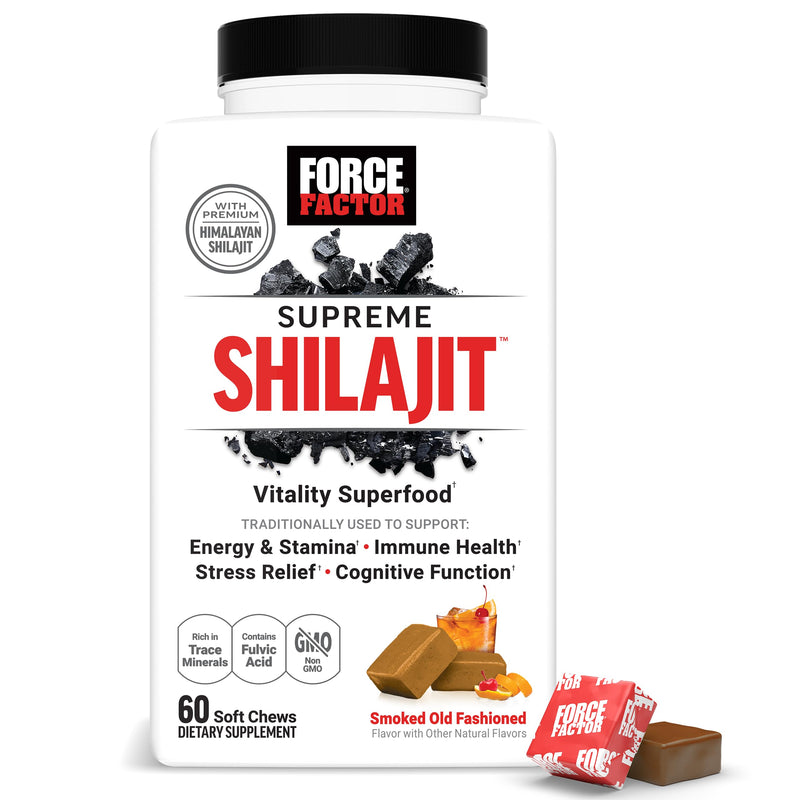 [Australia] - FORCE FACTOR Supreme Shilajit, Premium Himalayan Shilajit for Men & Women, Promote Energy, Stamina, Immune Health, Endurance & Focus, Smoked Old Fashioned Flavor, 60 Soft Chews 
