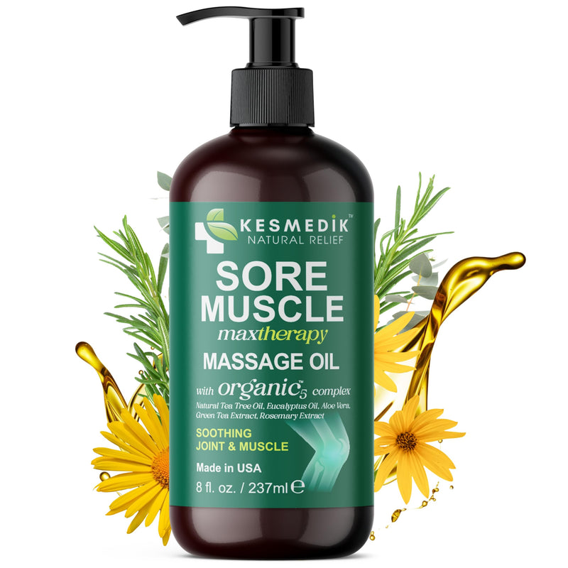 [Australia] - Sore Muscle Massage Oil for Massage Therapy with Arnica, Eucalyptus & Tea Tree Oil Blend for Deep Muscle Relief, Recovery, Softens Skin & Anti-Cellulite Massage for Professional & Home Use. Arnica & Eucalyptus 8 Fl Oz (Pack of 1) 