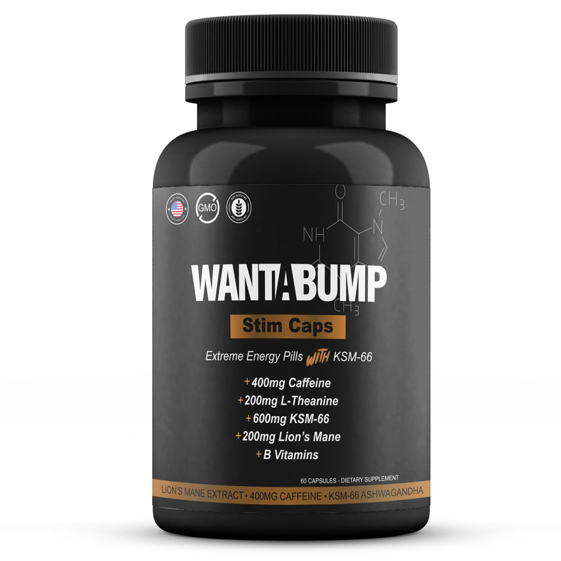 Want A BUMP [Original] Extreme Energy Pills | 400mg of Caffeine | B-Vitamins | 600mg Ashwagandha | 200mg Lion's Mane | 200mg L-Theanine | Helps Enhance Focus, Energy & Mood | USA Made