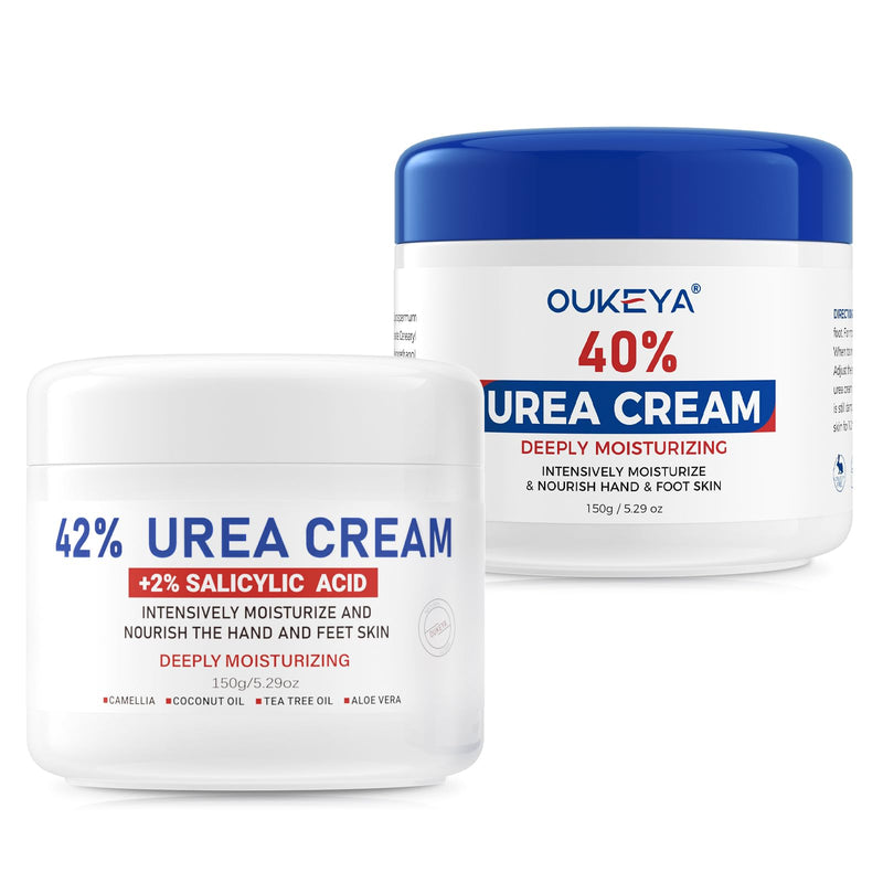 [Australia] - OUKEYA 42% plus Salicylic Acid 2% with 40 percent Urea Cream 40 percent Intensive Repair Treatment for Cracked Skin on Hands, Heels, Elbows, Relief for Dry FeetEnhanced Pump Dispenser Packaging 2 Pack 5.29 Ounce(40% Urea Cream&42%Urea Cream) 