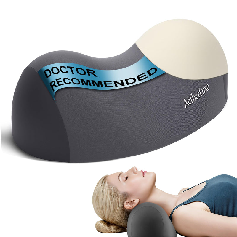 [Australia] - Small Cervical Neck Pillow,Neck Stretcher,Precisely Engineered for Neck Pain Relief,Odorless Memory Foam Pillow with Milk Silk Case,Therapeutic Neck Support Pillow for Back Sleepers Dark Gray 