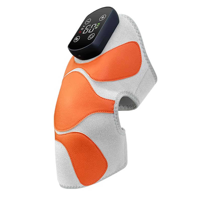 Electric Heating KneePad with Massage function, Heat and Vibration Therapy, Joint Protection, Relieve Knee Soreness, Knee Brace Wrap, Orange and Blue color, easy to use.