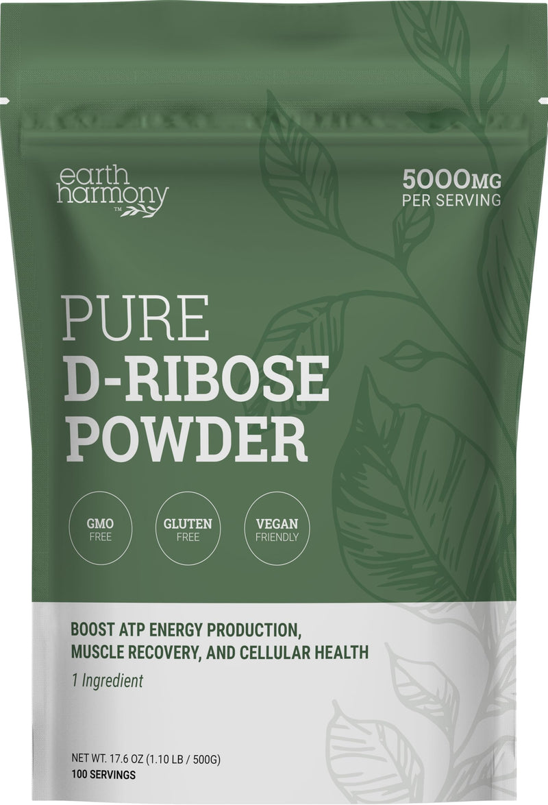 [Australia] - Earth Harmony D-Ribose Powder 5000mg - Great for Exercise Performance, Post-Workout, and Heart Health - Similar to D Ribose Capsules - 17.6 Oz 