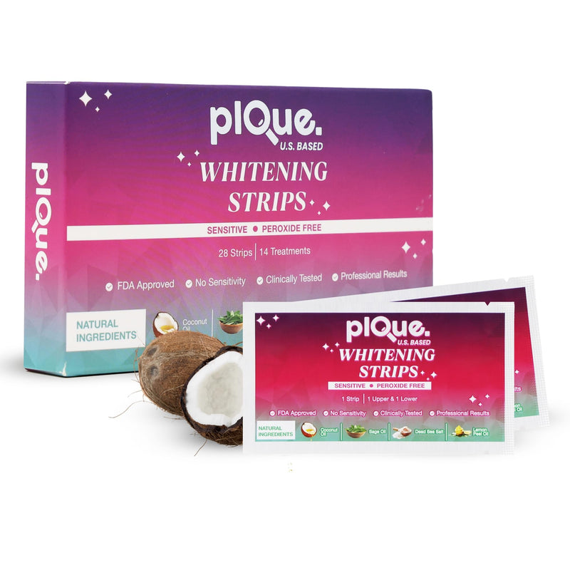 [Australia] - Peroxide Free Teeth Whitening Strips 14 Treatments - New Gentle Formula for Sensitive Teeth. Deep Stain Removal - Coconut Oil, Sage, Lemon Peel, Dead Sea Salt for Beautiful Bright Smile. (28 Strips) 