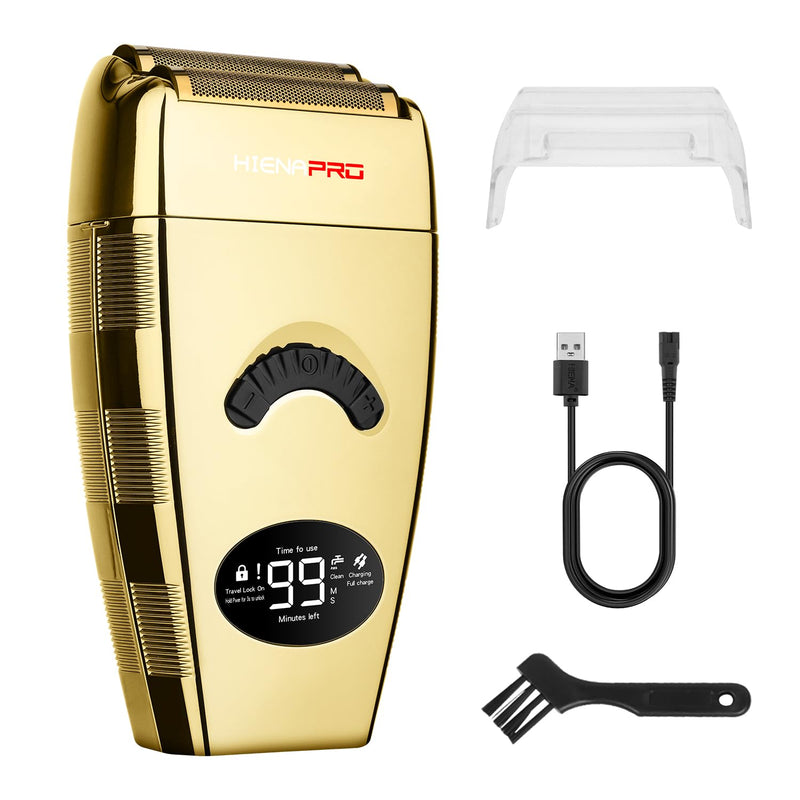 [Australia] - HIENA PRO Reciprocating Foil Shaver for Men, Professional Bald Precision Trimmer and Beard Trimmer, Electric Foil Shaver with USB Charging, Grooming Tools, Gifts for Men(Gold) Gold 