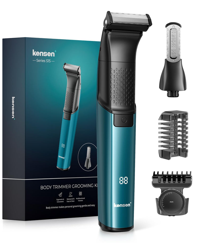 [Australia] - Body Hair Trimmer for Men - 6.0 Upgraded Electric Beard Trimmer, 2-in-1 Dual-Head Shaver and Body Groomer Connectivity Hybrid Face Body IPX6 Wet/Dry Use Groin & Ball Hair Painless Electric Razor Green Green-1 