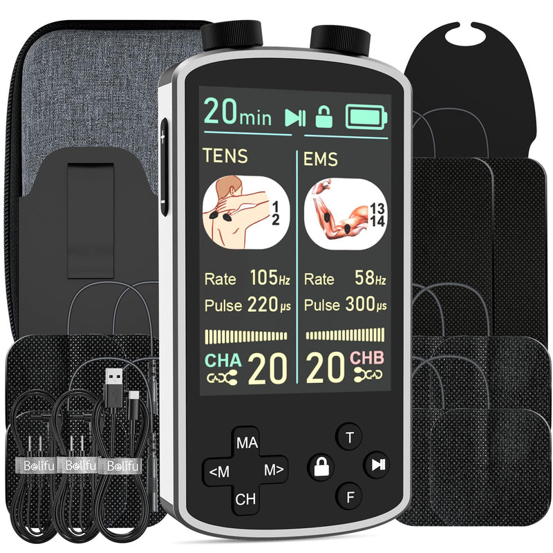 [Australia] - TENS EMS Unit Muscle Stimulator for Pain Relief Therapy - 4 in 1 D.I.Y & TENS & EMS & Relax-Pulse Muscle Massager 36 Modes with 10 Electrode Pads, Storage with Storage Holder & Case, Carry with Clip White 