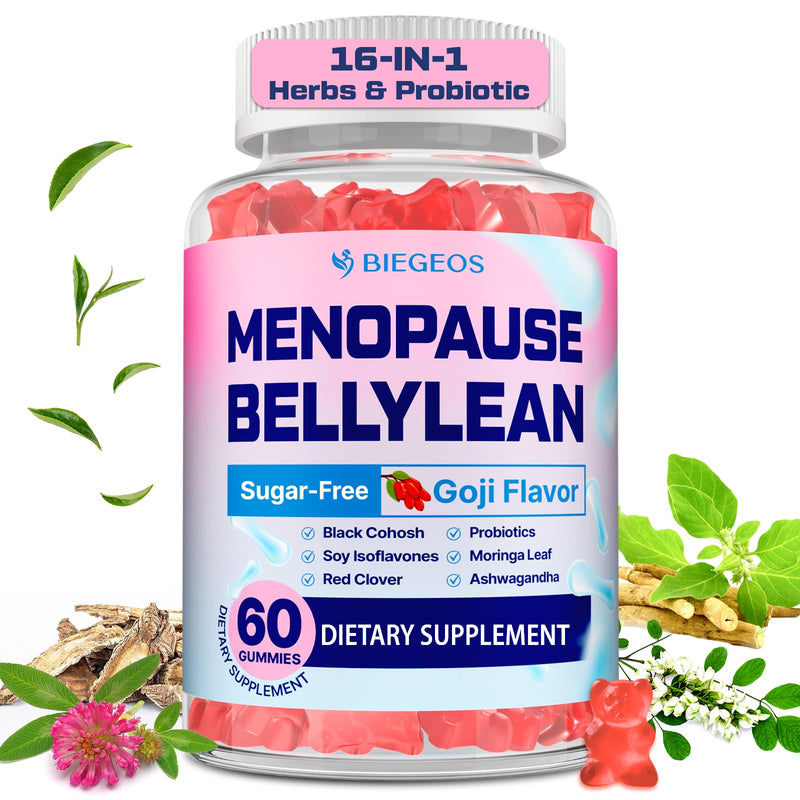 [Australia] - Menopause Supplements for Women Gummies, 16-in-1 Probiotic, Black Cohosh & Ashwagandha for Menopause Relief, Hot Flashes, Hormone Harmony, Mood Swings, Belly Burner* & Gut, Sugar-Free - 60 Gummies 60 Count (Pack of 1) 